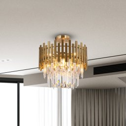 Eko-Light Aspen ceiling lamp, gold-coloured metal, glass crystals, Ø 45 cm