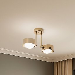 Argon Mado ceiling light, brass-coloured steel, opal glass, 2-bulb