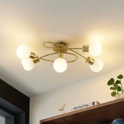 Lindby ceiling lamp Elaina, 66cm, 5-bulb, brass-coloured, glass
