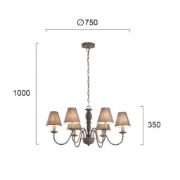 Viokef Fatima chandelier, grey, six-bulb