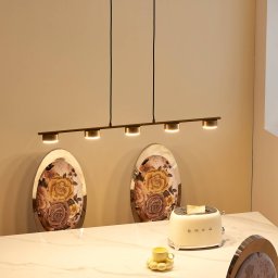 Lindby hanging light Kaylou, 5-bulb, bronze-coloured, aluminium