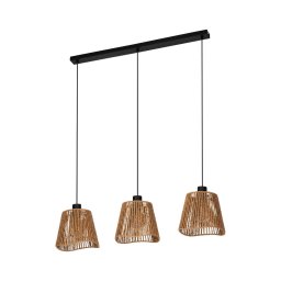 EGLO Lavister pendant light, black/natural, 3-bulb, paper