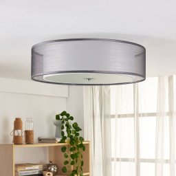 Lindby Tobia ceiling lamp, grey, textile, Ø 50 cm, E27