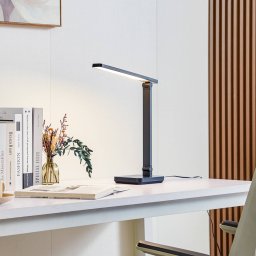 Lindby LED desk lamp Rylas, black, USB, CCT