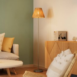 OSRAM Decor Raffia floor lamp, 1-bulb, natural-coloured raffia, E27