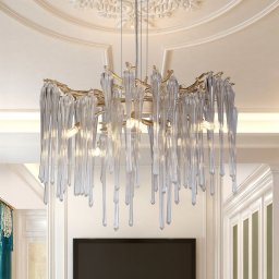 Searchlight Heritage pendant light, Ø 50 cm, gold-coloured/clear, glass