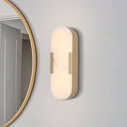 Searchlight LED bathroom wall lamp Opaline Height 35 cm gold-coloured metal/resin