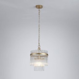 Searchlight Lara hanging light, Ø 26 cm, gold-coloured/clear, glass/metal