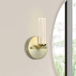 Searchlight Aberdeen LED bathroom wall lamp, height 24 cm, brass-coloured metal