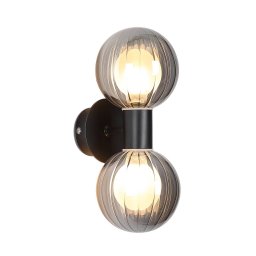 Searchlight Lumisphere bathroom wall lamp, black/smoke grey Height 28 cm 2-bulb.