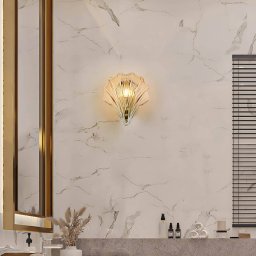 Searchlight Shell wall light, amber tinted, shell shape, glass, IP44