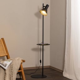 TK Lighting Jump floor lamp, black, adjustable, shelf