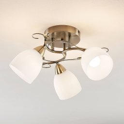 Lindby Thaddeus ceiling light, Ø 44 cm, antique brass, glass