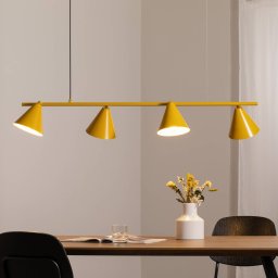 ALDEX Pendant light shape 4, yellow, metal, 4-bulb, cone, E27