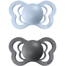 BIBS Couture Natural Rubber Size 1: 0+ months dummy Iron / Baby Blue 2 pc