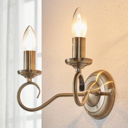 Lindby wall light Marnia, antique brass, 2-bulb, 27 cm, E14