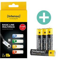 INTENSO 3503595B - USB Flash Drive, USB 2.0, 64 GB, Pack of 5, Battery Bundle