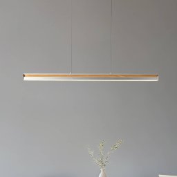 Lucande Lutana LED pendant light, rose gold/wood colour, 101 cm