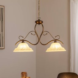 ONLI Hanging light BILIARDO GIORGIO, cream/bronze, glass/iron, 2-bulb.