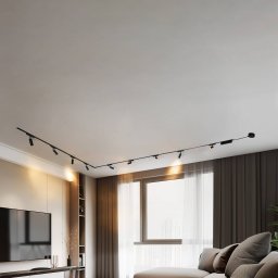 Lindby Track lighting system 48V Lumaro, spots, 9-bulb, black, 25.7 cm, dimmable