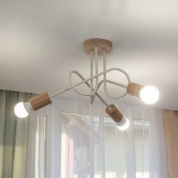HELAM Oxford ceiling light, sand beige, wood, metal, 3-bulb, Ø 44 cm