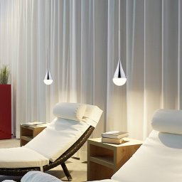 Helestra LED pendant light DUC, chrome, IP44, Ø 7 cm