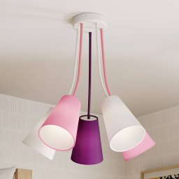 TK Lighting Wire Kids ceiling lamp, 5-bulb, white/pink/purple