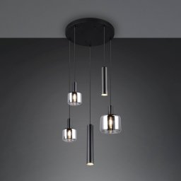 Trio Lighting Mataro hanging light, chrome/black, Ø 55 cm 5-bulb glass/metal