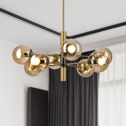 Lamkur Lighting Natalia ceiling lamp, gold-coloured, Ø 68 cm, glass, 8-bulb, E14