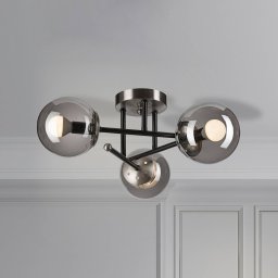Lamkur Malena ceiling light, Ø 19 cm, smoky grey, glass/metal, 3-bulb