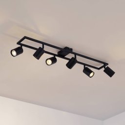 Lindby Bravius ceiling spotlight, black, 6-bulb, iron