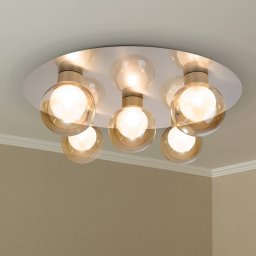Näve Donika ceiling light, 5-bulb round, glass, steel, amber, G9