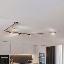 Lindby Lumaro track lighting system, spots, 7-bulb, gold, Ø4cm,48V,dimmable