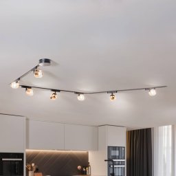 Lindby Lumaro track lighting system, spots, 7-bulb, gold, Ø8cm,48V,dimmable