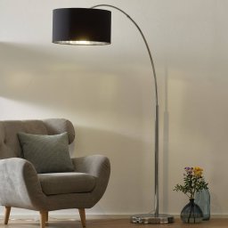 Searchlight Mara arc lamp, metal, textile, chrome, black