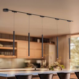Lindby Track lighting system 48V Lumaro, pendant, 5-bulb, black, dimmable