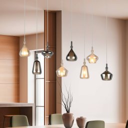 Trio Lighting Aldea hanging light, length 115 cm, white/amber/chrome glass, 8-bulb.