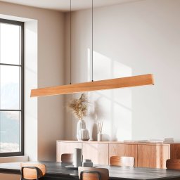 Trio Lighting Edgewood LED hanging light, length 150 cm, wood-coloured wood, CCT