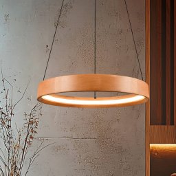 Trio Lighting Lynwood LED hanging light, Ø 50 cm, wood colour, wood, dimmable