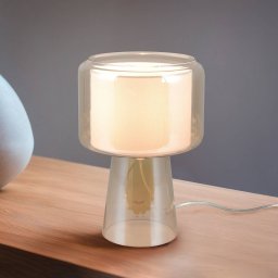 Trio Lighting Rocka table lamp, amber, height 29 cm, glass/fabric