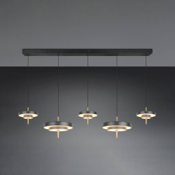 Trio Lighting Keaton LED hanging light, black/gold, 140 cm CCT, 5-bulb