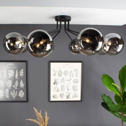 Eco-Light Neptune ceiling light black, 8 smoked glass globes