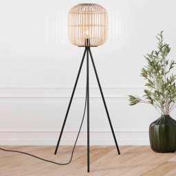 EGLO Bordesley floor lamp tripod, wooden lampshade