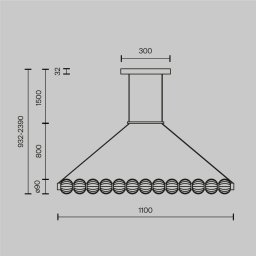 Maytoni AMULET LED hanging light, length 110 cm, gold-coloured, metal/glass