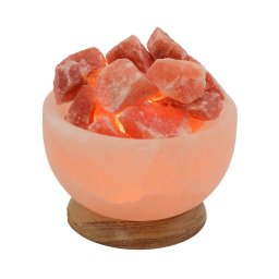 Wagner Life Salt crystal lamp, round bowl, wooden base, amber