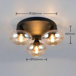 Reality Leuchten Divina ceiling light, amber-coloured, Ø 39 cm, 3-bulb, glass