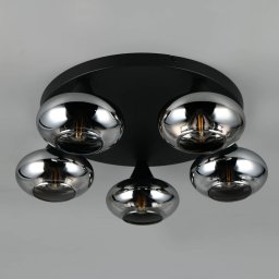 Reality Leuchten Divina ceiling light, smoke-coloured, Ø 49 cm, 5-bulb, glass