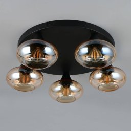 Reality Leuchten Divina ceiling light, amber-coloured, Ø 49 cm, 5-bulb, glass