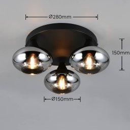 Reality Leuchten Divina ceiling light, smoke-coloured, Ø 39 cm, 3-bulb, glass