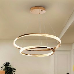 Schuller Valencia Orbitas LED hanging light, Ø 80 cm, gold-coloured, metal, dimmable